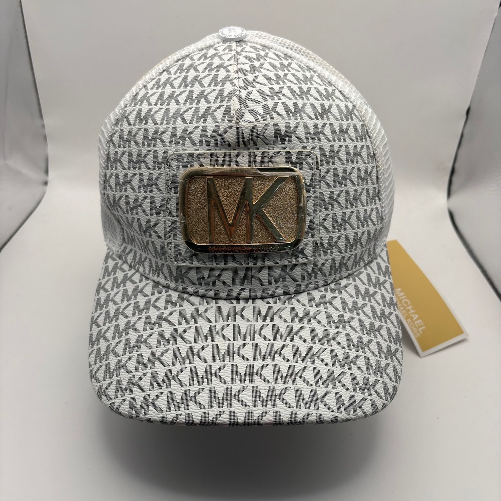 Michael‎ Kors MK Logo Trucker Hat White Grey Mesh Adjustable Snapback